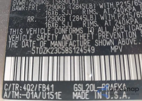 2008 Toyota Sienna Ce from USA, damaged, VIN 5TDZK23C58S124549